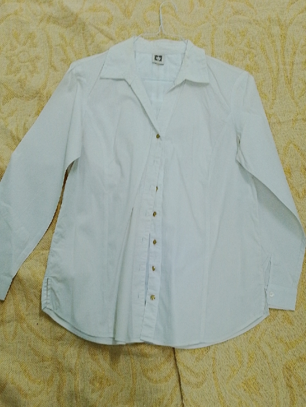 Anne Klein White Long Sleeve Collared Button Blouse